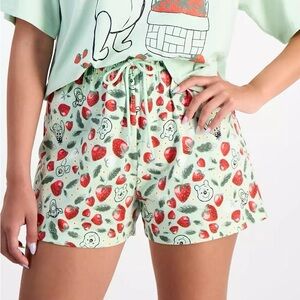 Disney Green Strawberry Print Pajama Shorts